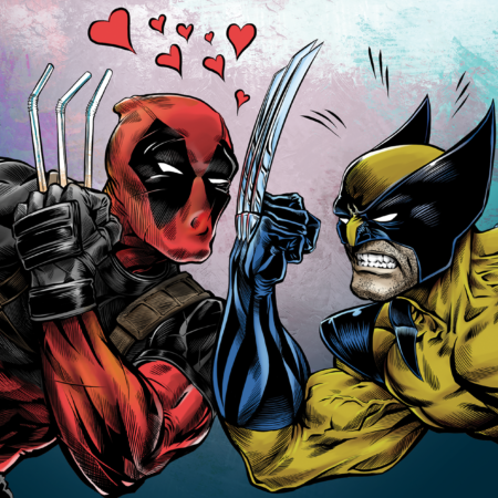 Deadpool taunts Wolverine digital colors
